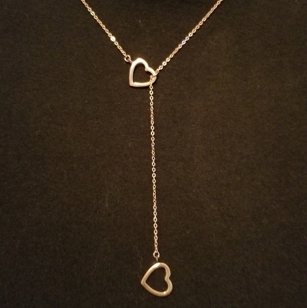 Dangling Hearts 18" Rose Gold Plated Necklace - Picture 2 of 8